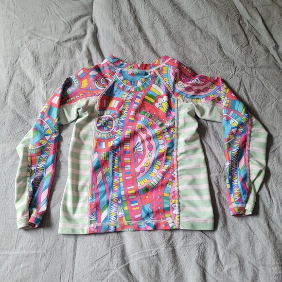 Ruffle Girl Sunshirt Swimsuit Top Size 5 Long Sleeve Lot of 2 Turtle & Paisley - Picture 3 of 11